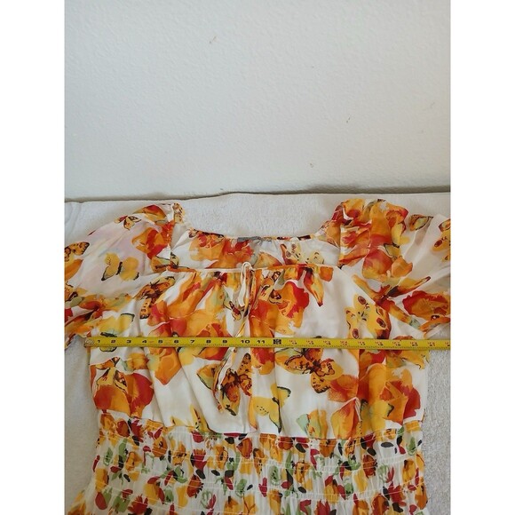 Figueroa & Flower Womens Ivory Orange Print Smocked Midi Dress Fairy Boho 2X - Picture 10 of 15